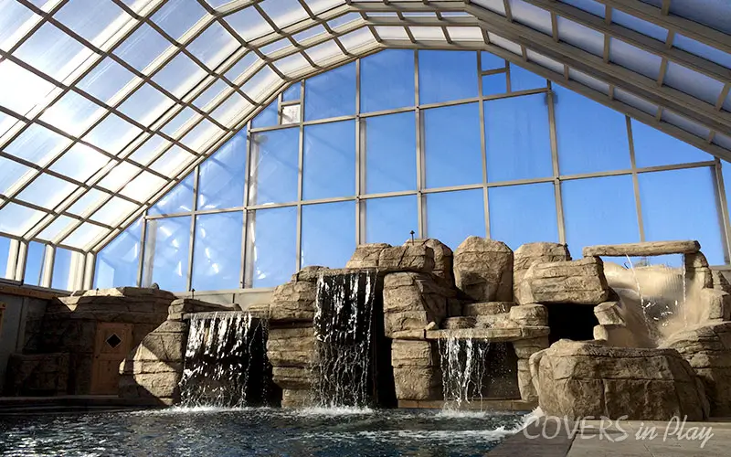  Interior view of residential pool dome with waterfall in Nephi, UT